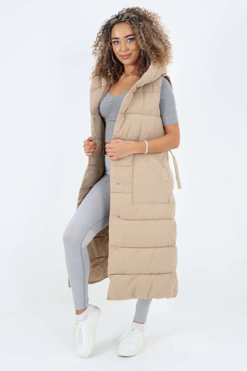 Italian Belted Hooded Long Gilet
