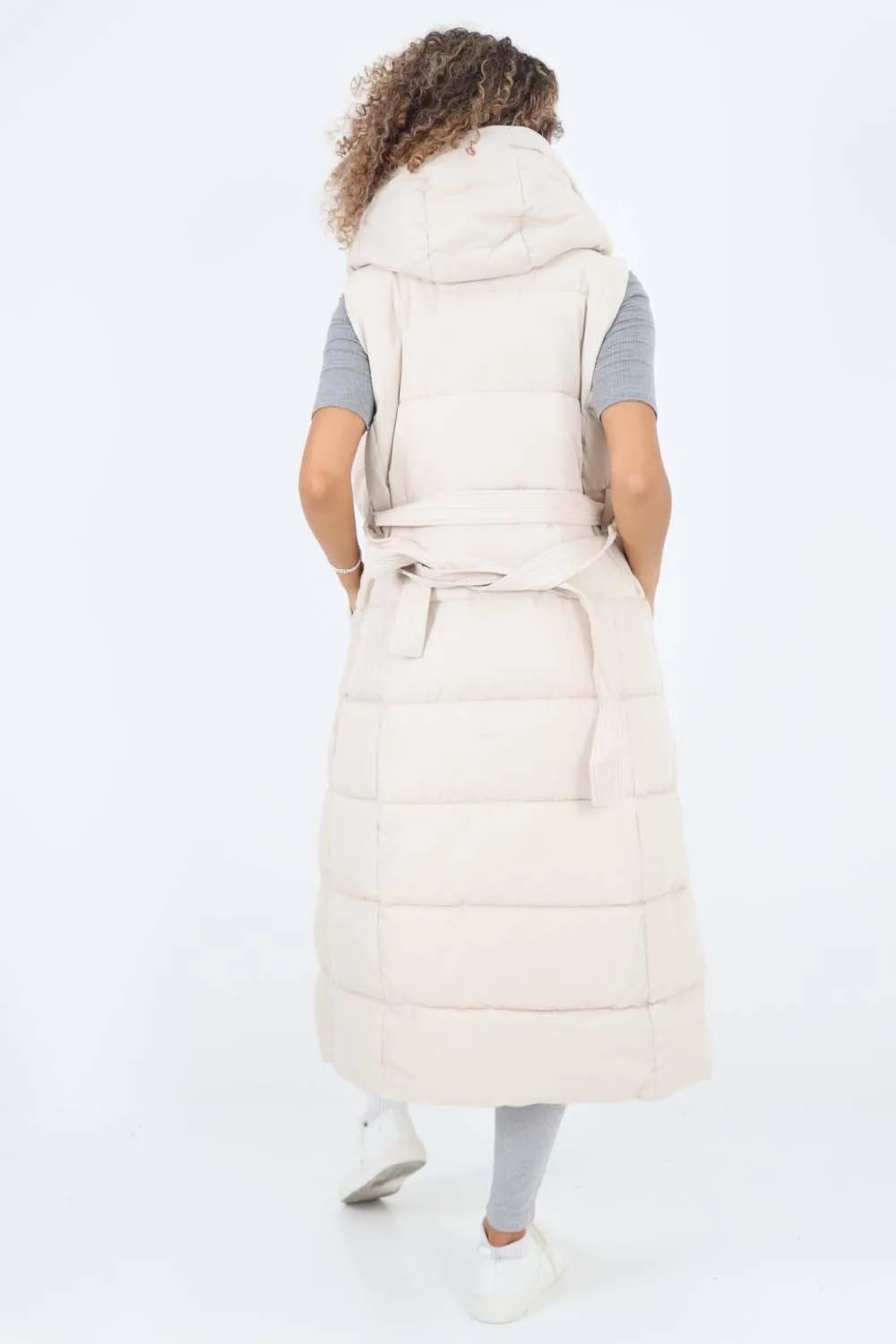 Italian Belted Hooded Long Gilet