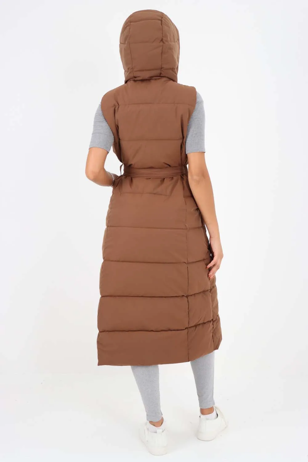 Italian Belted Hooded Long Gilet