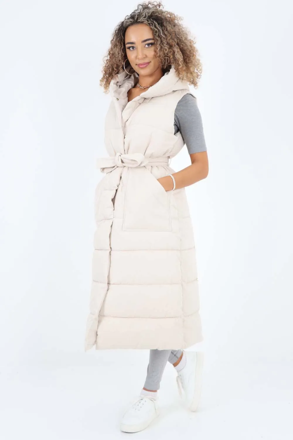 Italian Belted Hooded Long Gilet