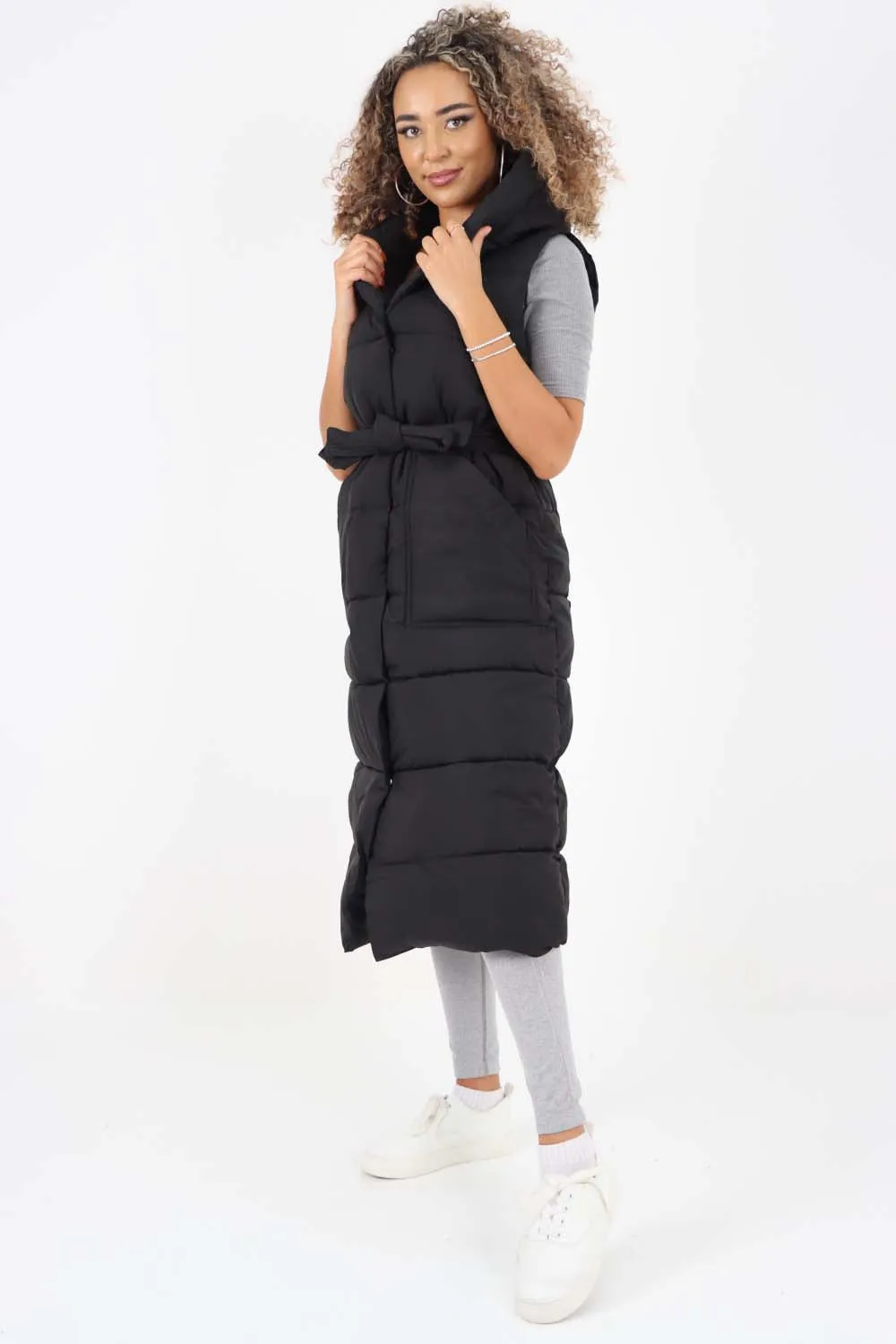 Italian Belted Hooded Long Gilet