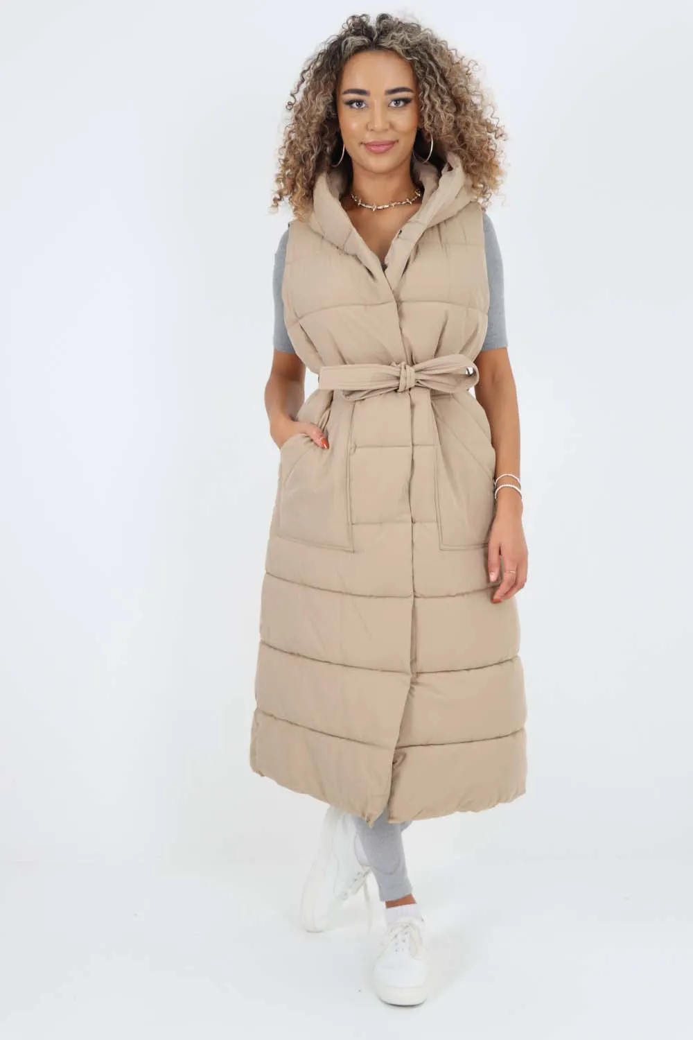 Italian Belted Hooded Long Gilet