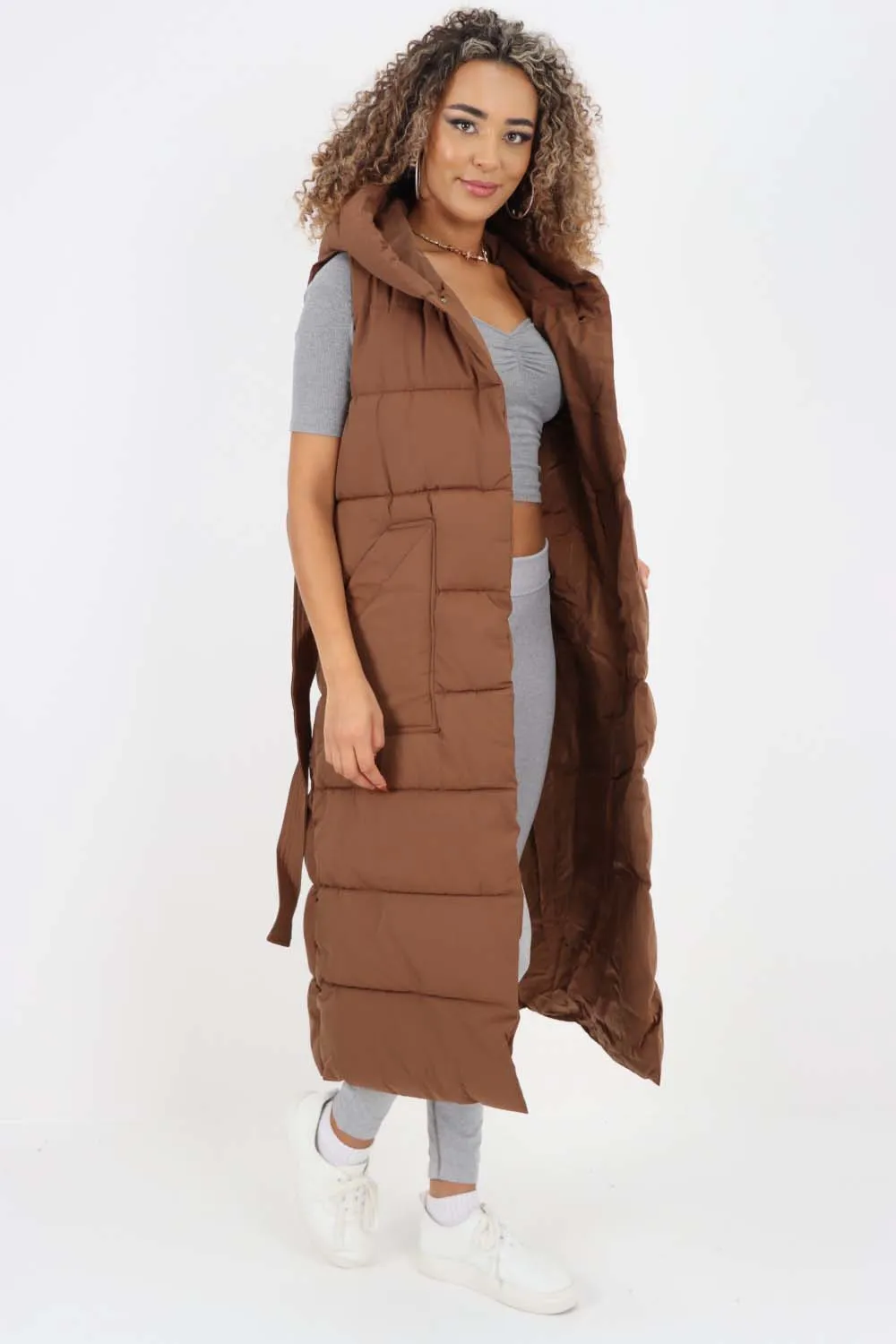 Italian Belted Hooded Long Gilet