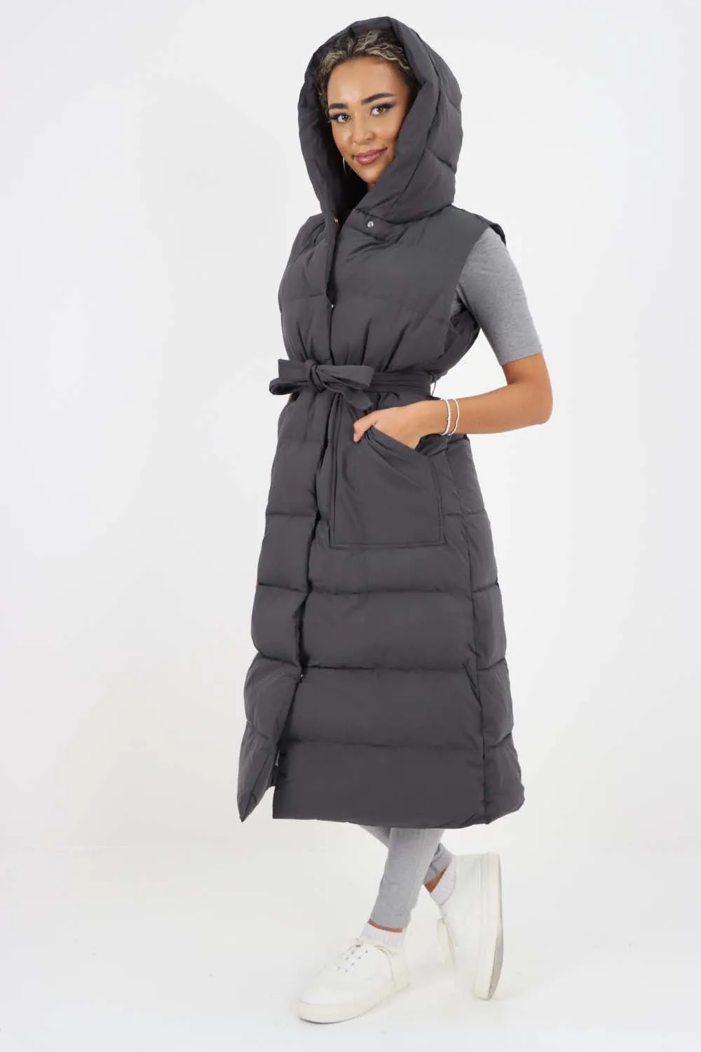 Italian Belted Hooded Long Gilet