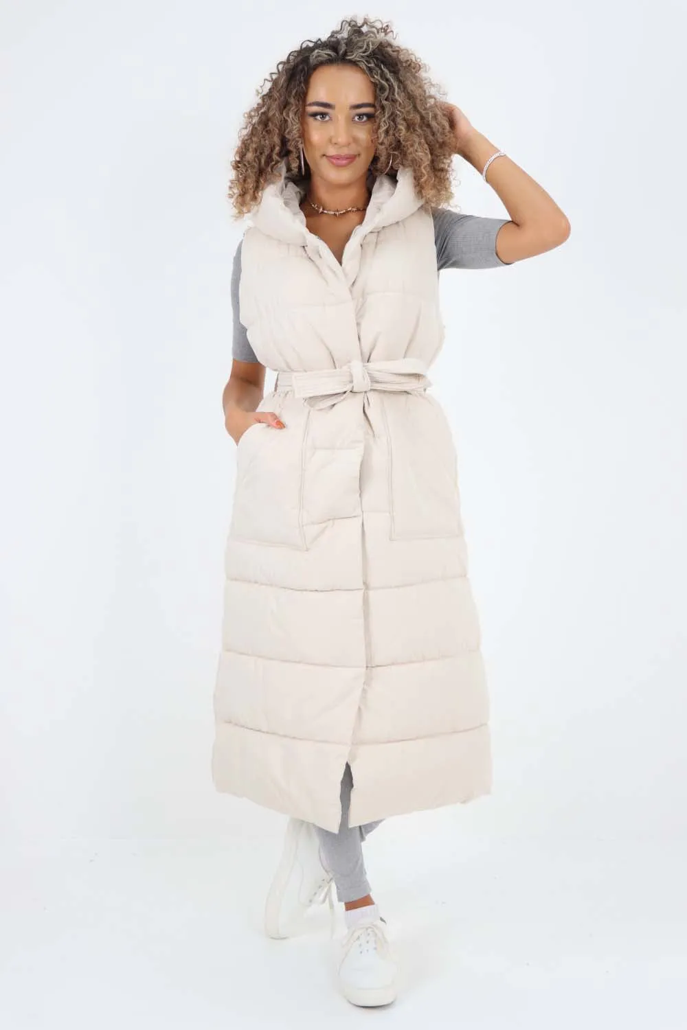 Italian Belted Hooded Long Gilet