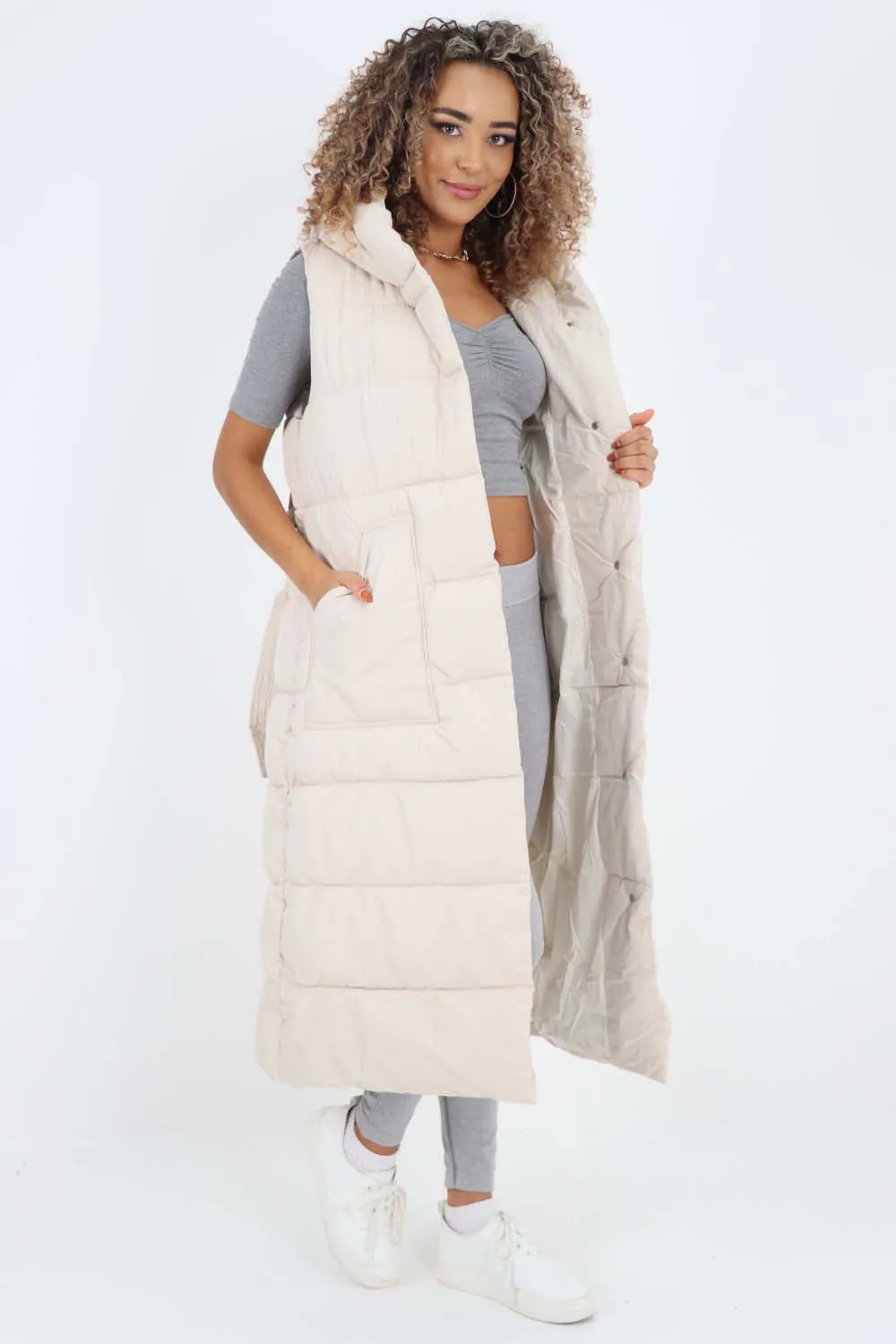 Italian Belted Hooded Long Gilet