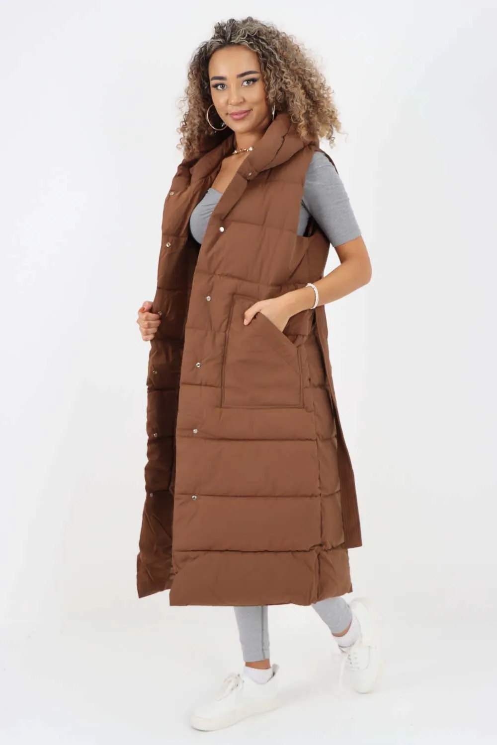 Italian Belted Hooded Long Gilet