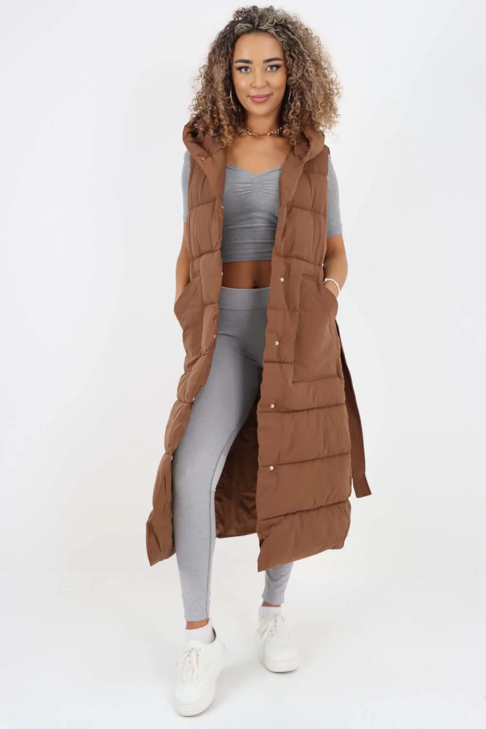 Italian Belted Hooded Long Gilet