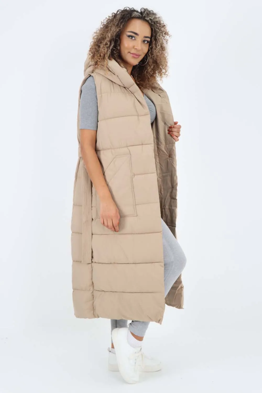 Italian Belted Hooded Long Gilet