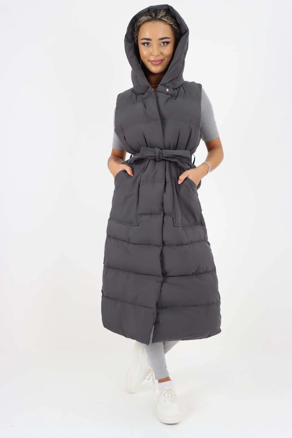 Italian Belted Hooded Long Gilet