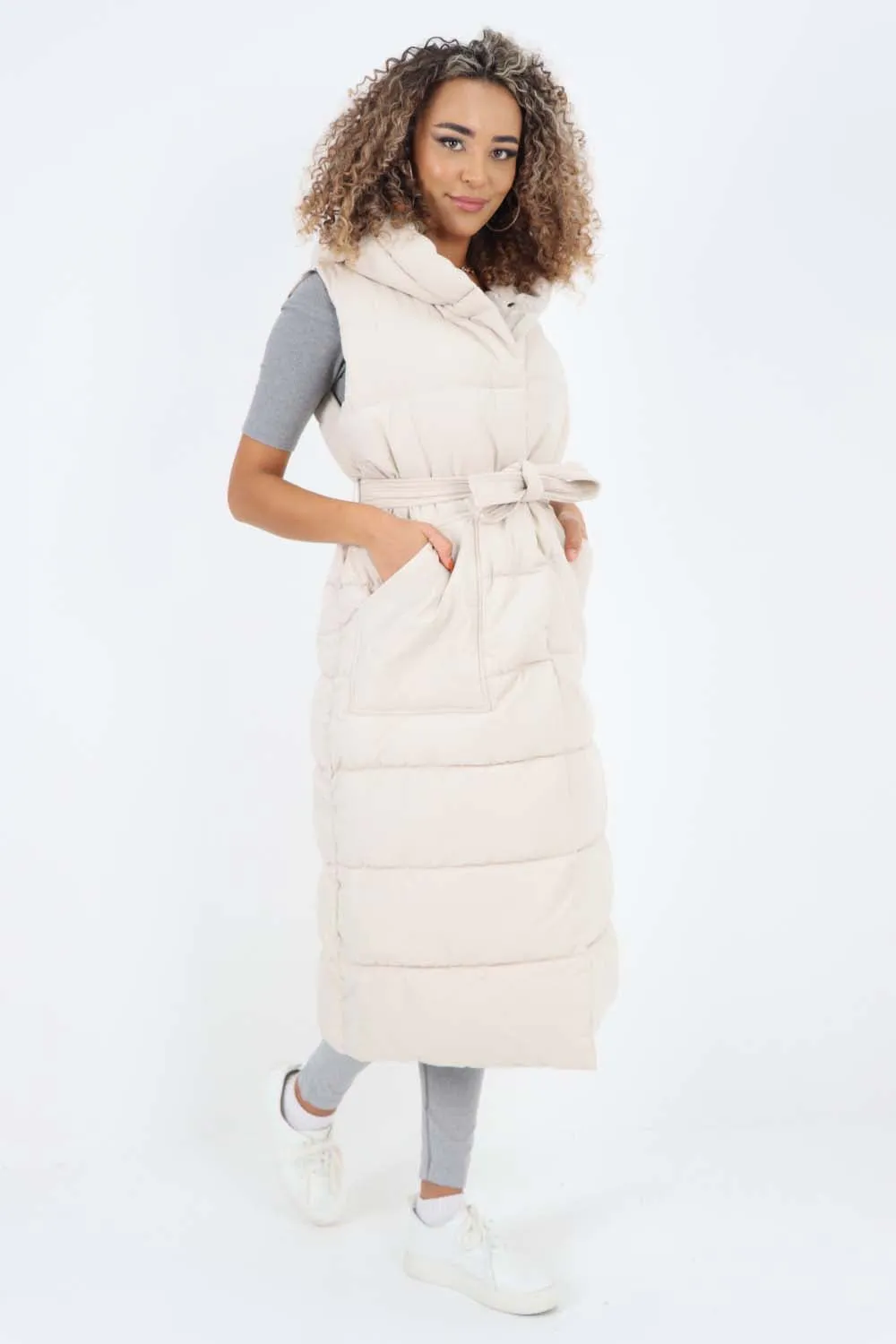 Italian Belted Hooded Long Gilet