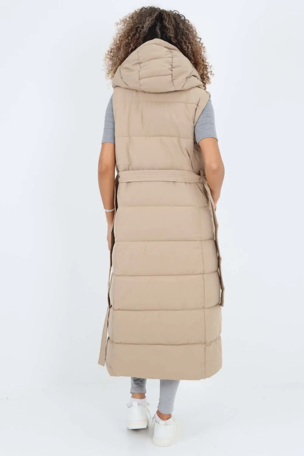 Italian Belted Hooded Long Gilet
