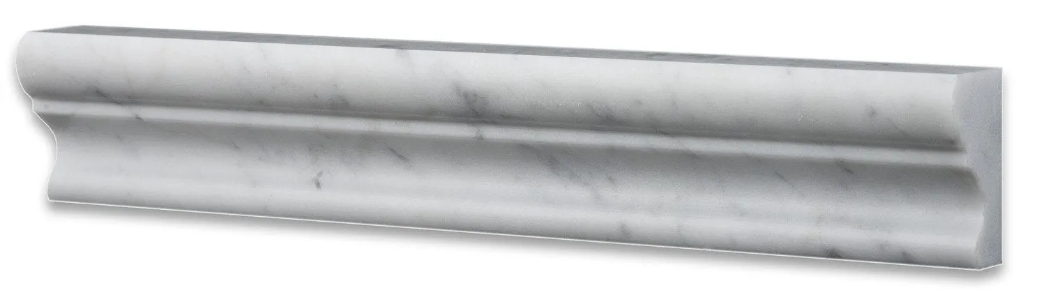 Italian Carrara White Marble Honed 2 X 12 Crown Mercer Molding Trim - Box of 5 Pcs.
