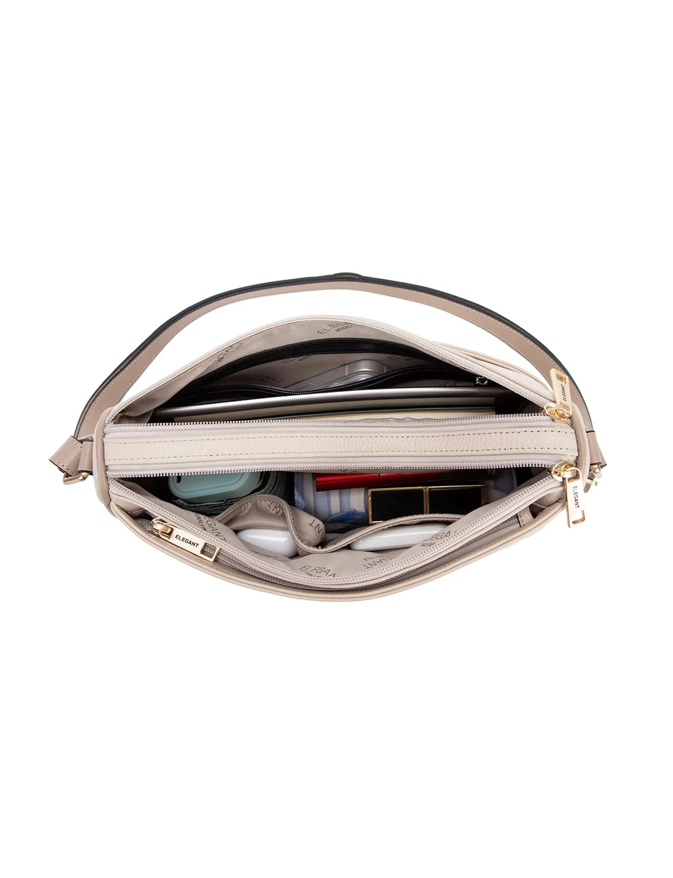 KATRINA MULTI COMPARTMENT LEATHER XBODY BAG- E1-0835-IVORY/PUTTY-SALE
