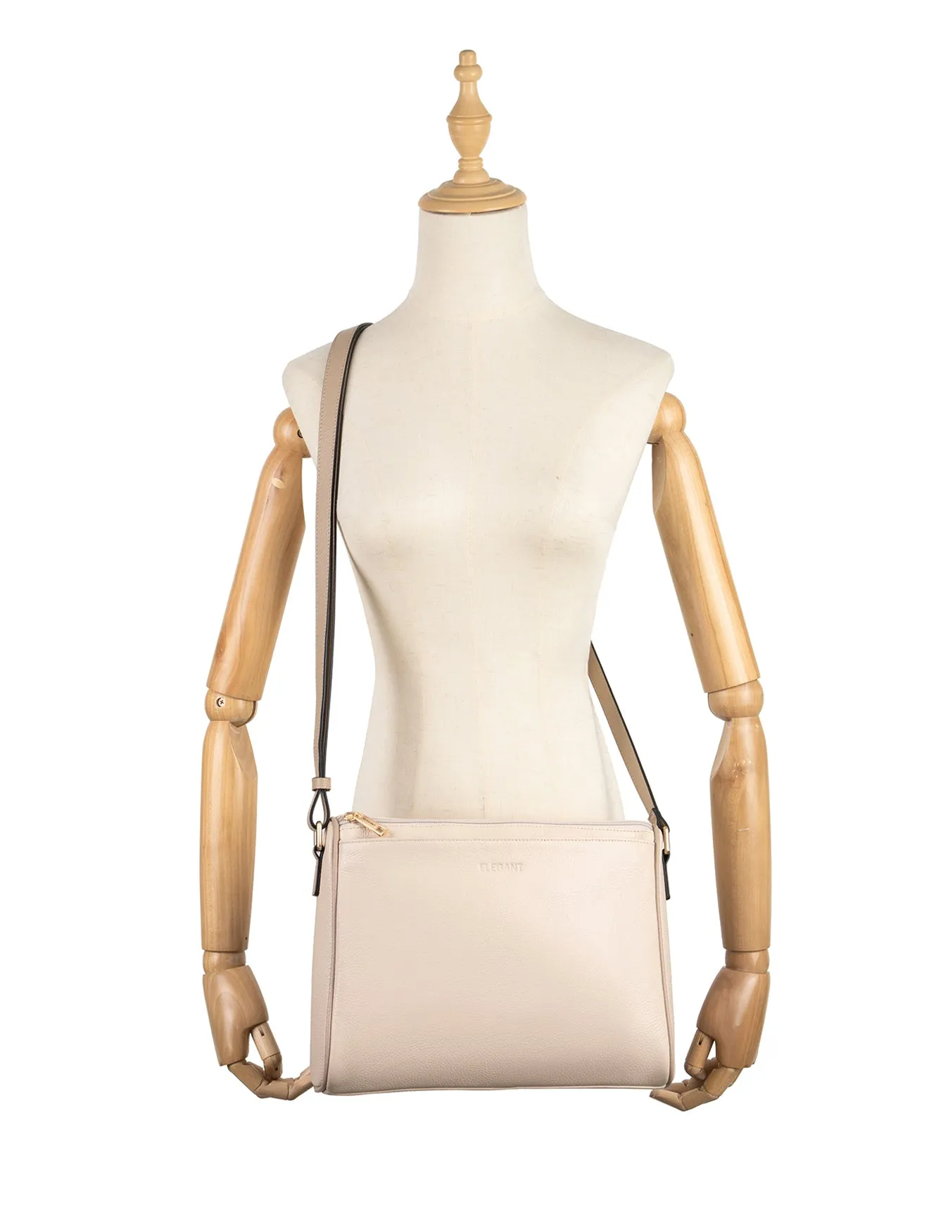 KATRINA MULTI COMPARTMENT LEATHER XBODY BAG- E1-0835-IVORY/PUTTY-SALE