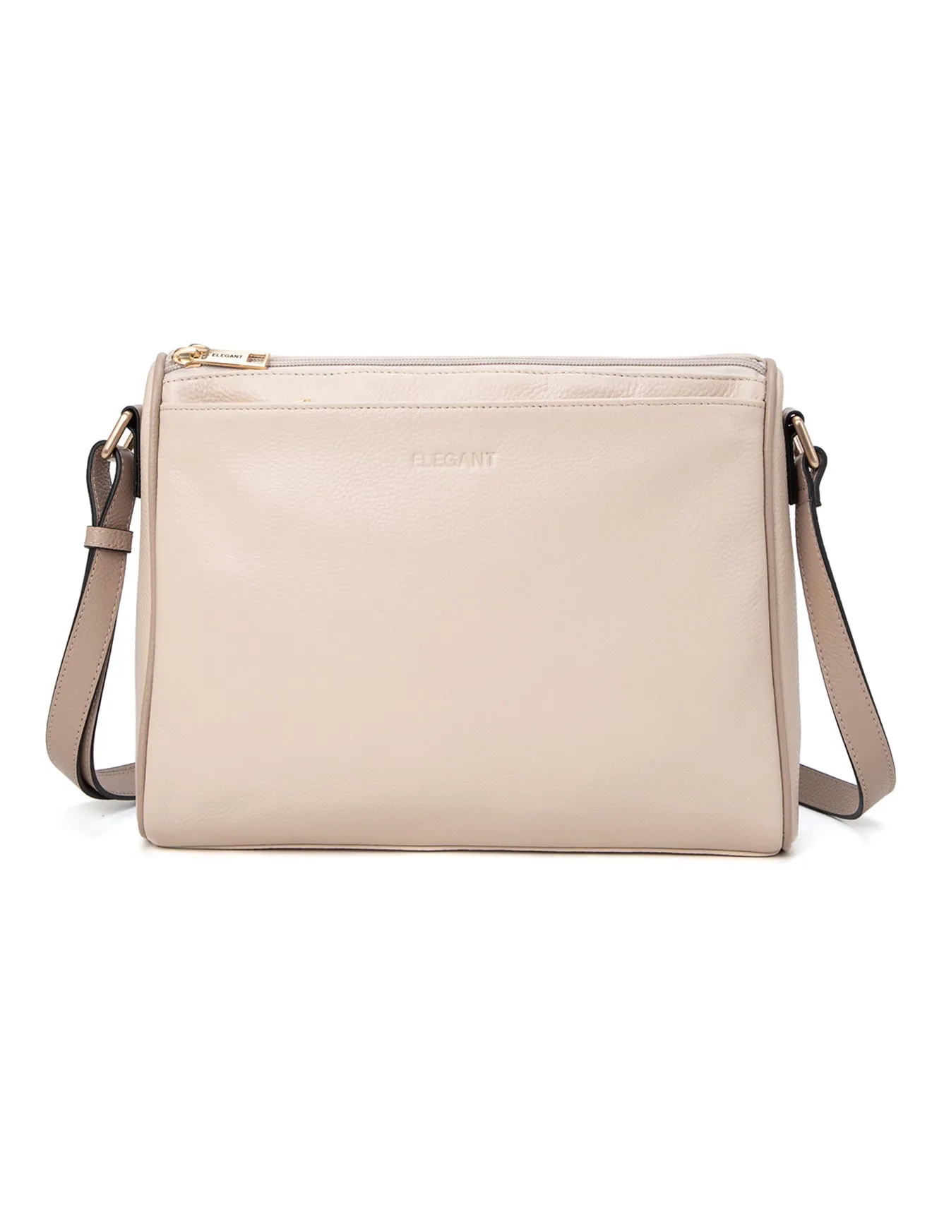 KATRINA MULTI COMPARTMENT LEATHER XBODY BAG- E1-0835-IVORY/PUTTY-SALE