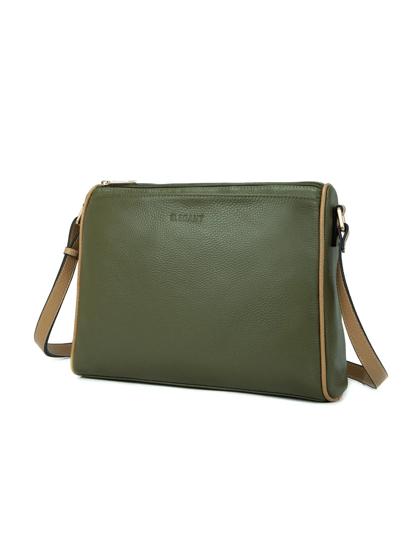 KATRINA MULTI COMPARTMENT LEATHER XBODY BAG- E1-0835-OLIVE/CAM