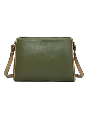 KATRINA MULTI COMPARTMENT LEATHER XBODY BAG- E1-0835-OLIVE/CAM