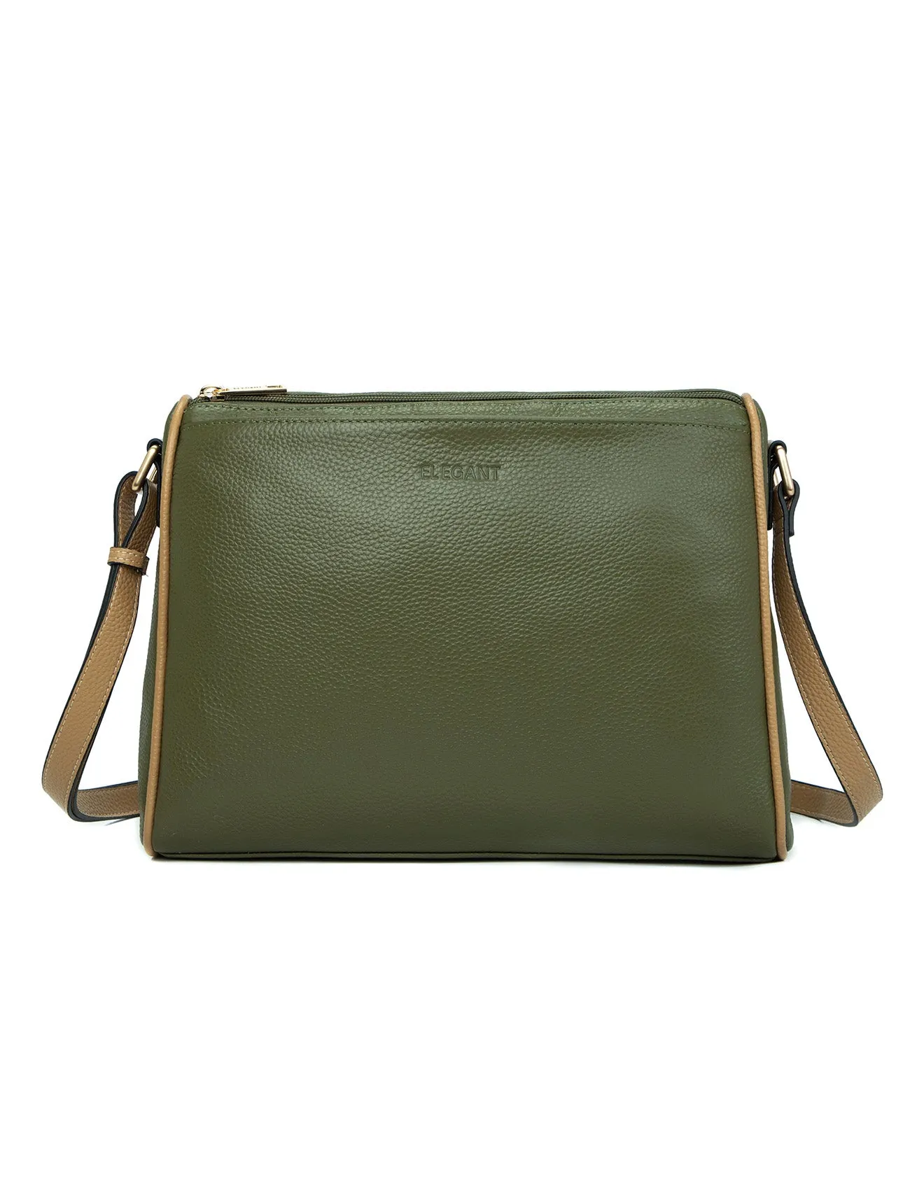 KATRINA MULTI COMPARTMENT LEATHER XBODY BAG- E1-0835-OLIVE/CAM