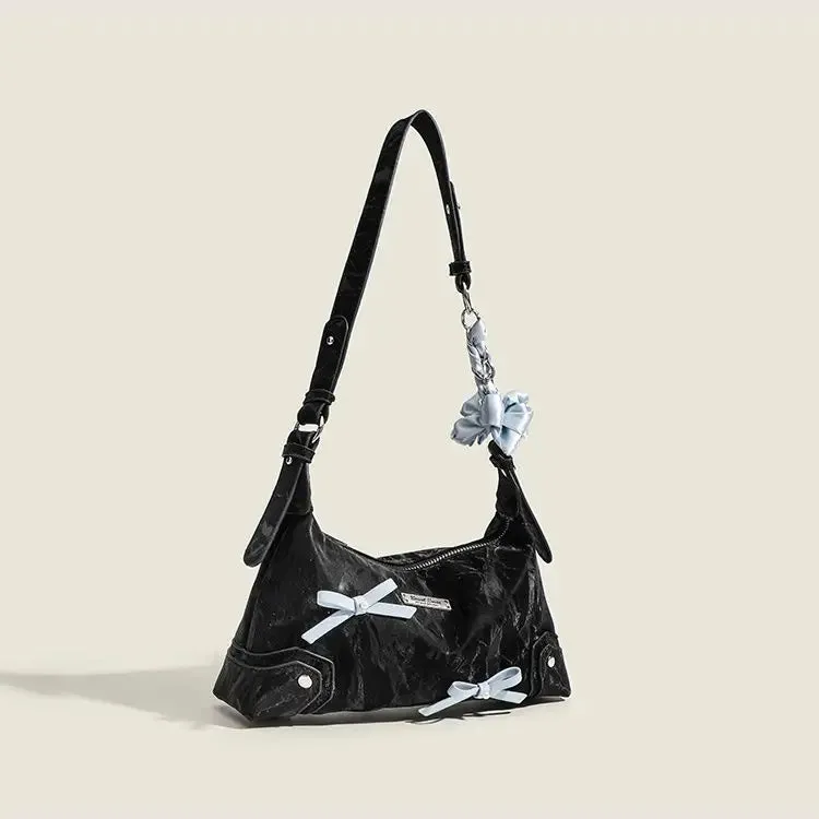 Kawaii Bow & Chain Y2K One Shoulder Bag 👜✨ - Spliced Style for Sweet Spicy Girls! 🎀