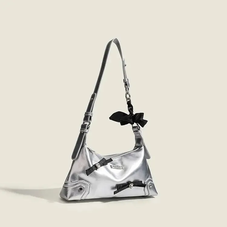 Kawaii Bow & Chain Y2K One Shoulder Bag 👜✨ - Spliced Style for Sweet Spicy Girls! 🎀