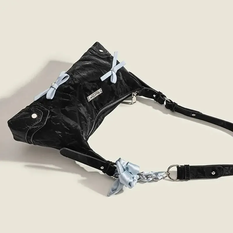 Kawaii Bow & Chain Y2K One Shoulder Bag 👜✨ - Spliced Style for Sweet Spicy Girls! 🎀