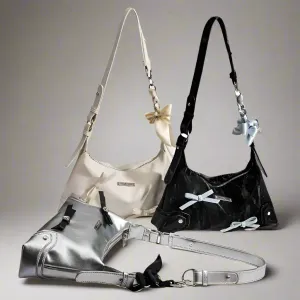 Kawaii Bow & Chain Y2K One Shoulder Bag 👜✨ - Spliced Style for Sweet Spicy Girls! 🎀