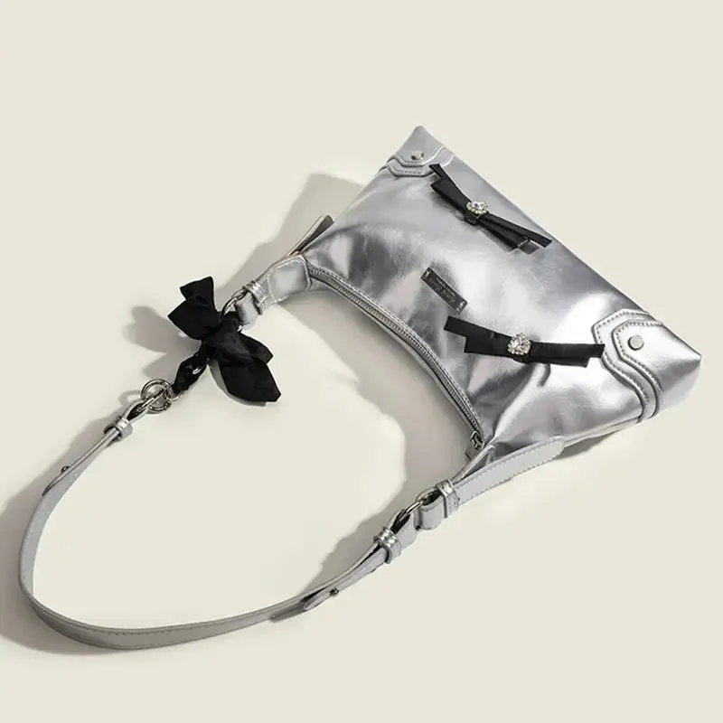 Kawaii Bow & Chain Y2K One Shoulder Bag 👜✨ - Spliced Style for Sweet Spicy Girls! 🎀