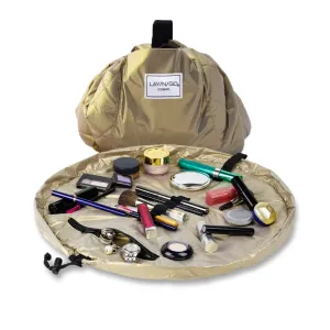 Lay-n-Go Cosmo Drawstring Makeup Bag Organizer, Water-Resistant Cosmetic Pouch for Travel, Stylish & Durable Toiletry Bag, Machine Washable, Large Capacity, 20-Inch, Metallic Gold
