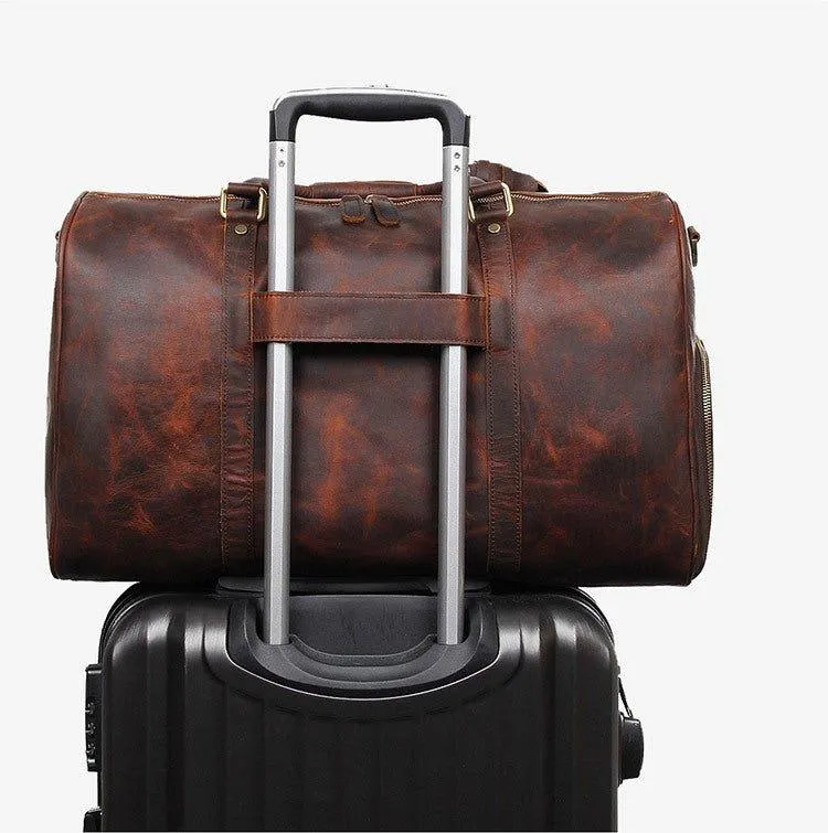 Leather Weekender Travel Bag with Shoe Compartment
