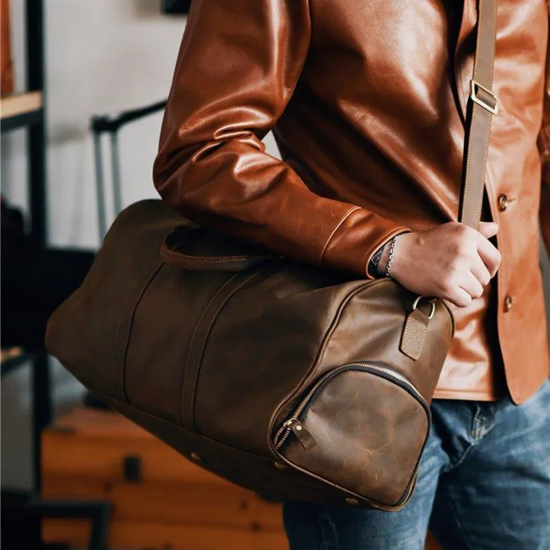 Leather Weekender Travel Bag with Shoe Compartment