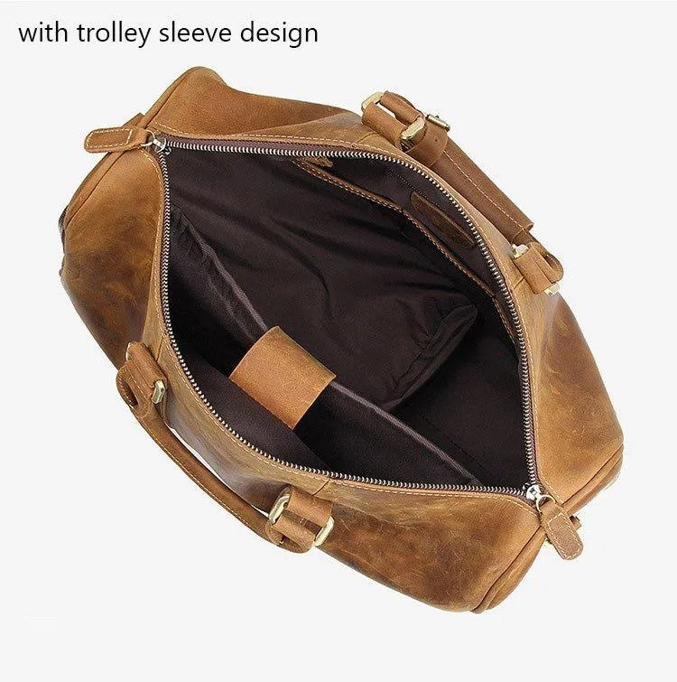 Leather Weekender Travel Bag with Shoe Compartment