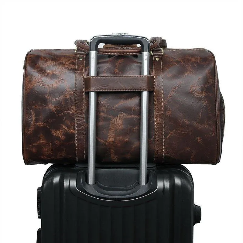 Leather Weekender Travel Bag with Shoe Compartment