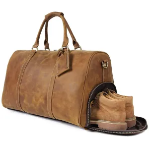 Leather Weekender Travel Bag with Shoe Compartment