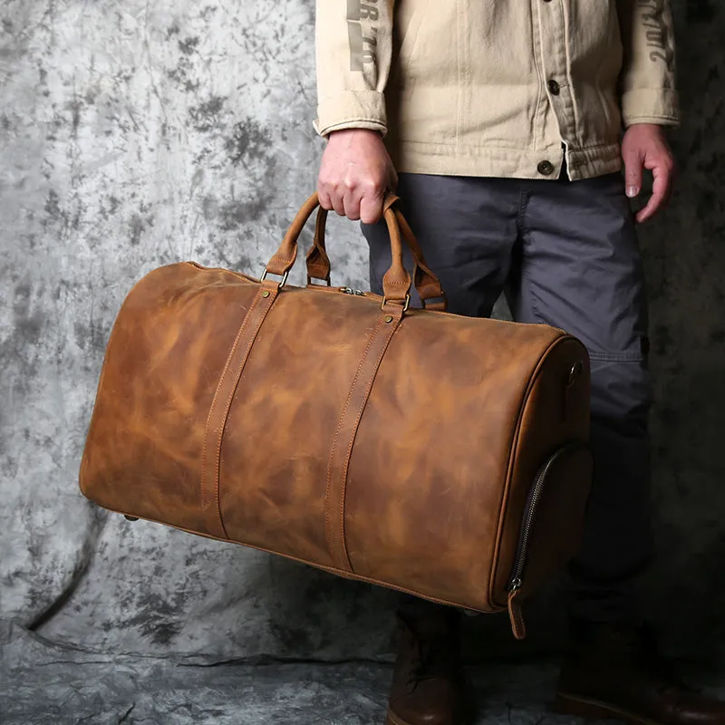 Leather Weekender Travel Bag with Shoe Compartment