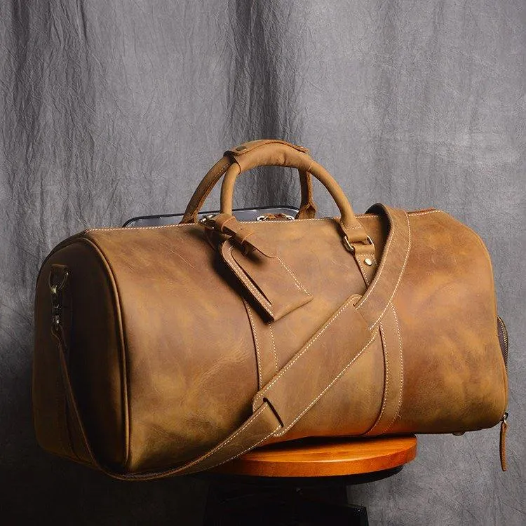 Leather Weekender Travel Bag with Shoe Compartment