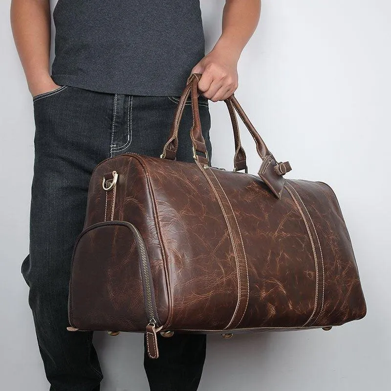 Leather Weekender Travel Bag with Shoe Compartment