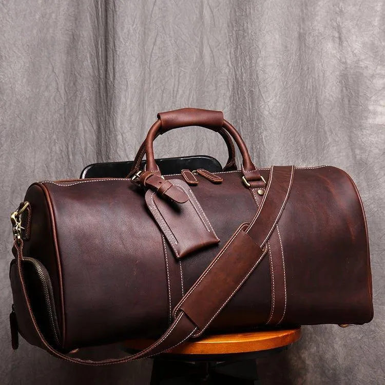 Leather Weekender Travel Bag with Shoe Compartment