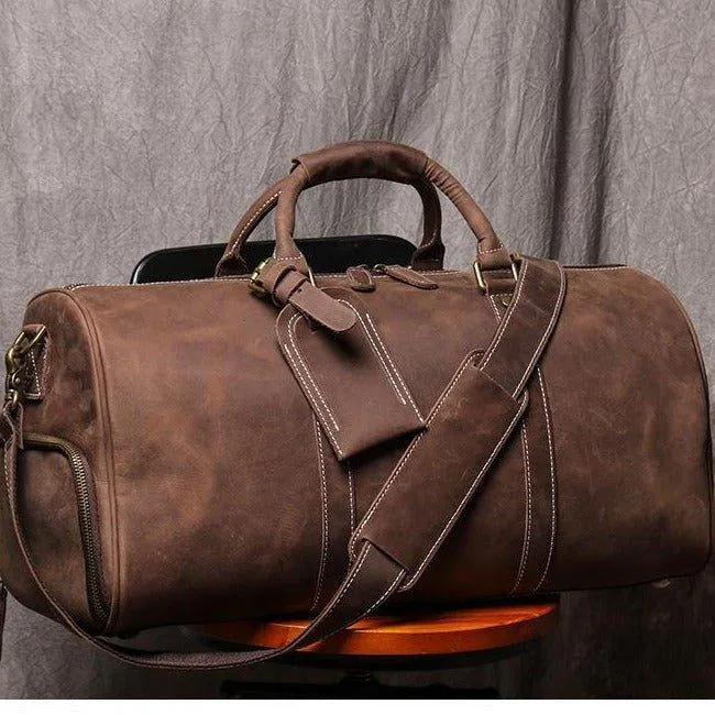 Leather Weekender Travel Bag with Shoe Compartment