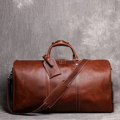 Leather Weekender Travel Bag with Shoe Compartment