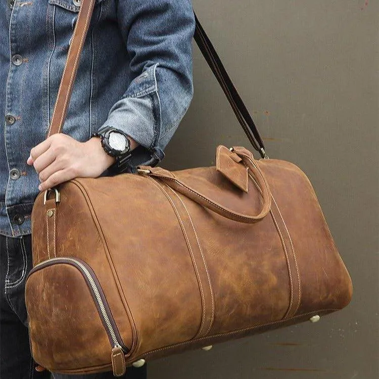 Leather Weekender Travel Bag with Shoe Compartment