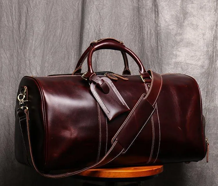 Leather Weekender Travel Bag with Shoe Compartment