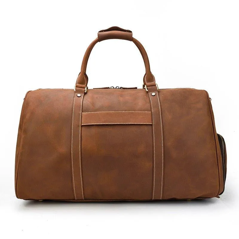 Leather Weekender Travel Bag with Shoe Compartment