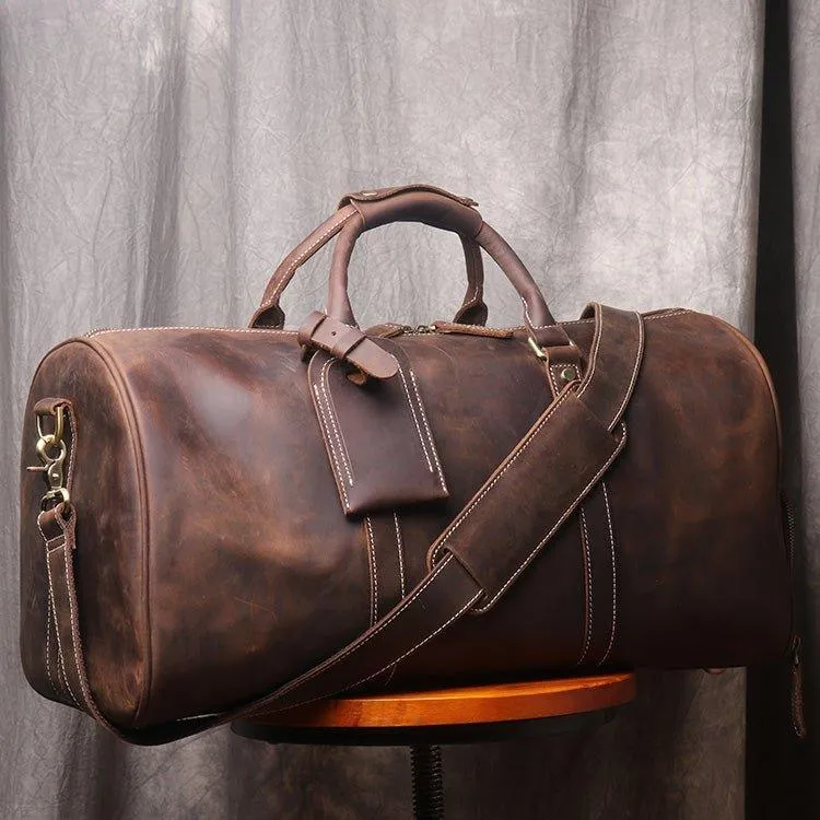 Leather Weekender Travel Bag with Shoe Compartment
