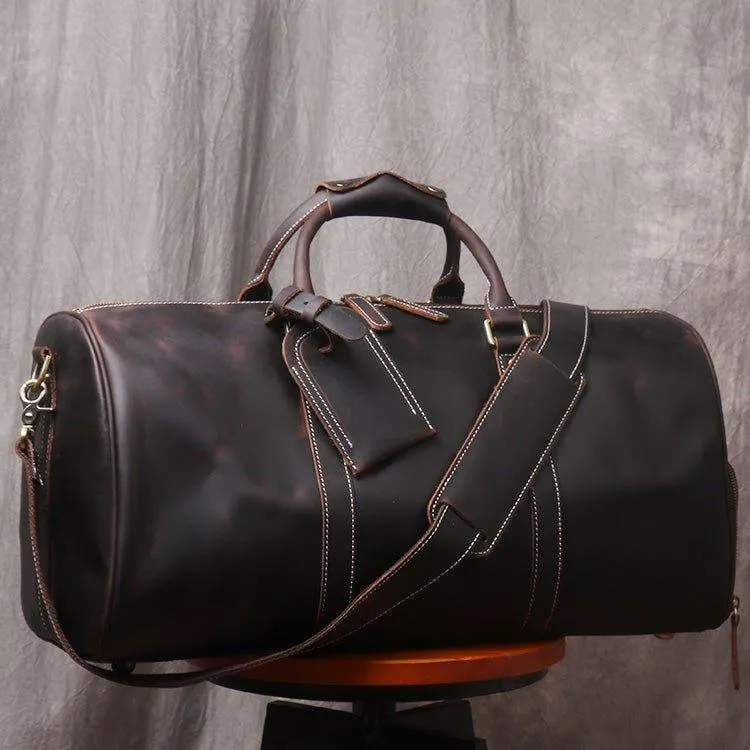 Leather Weekender Travel Bag with Shoe Compartment