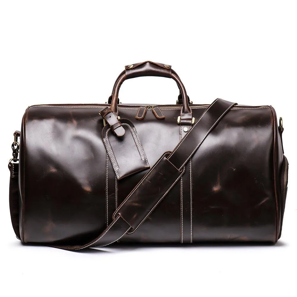 Leather Weekender Travel Bag with Shoe Compartment