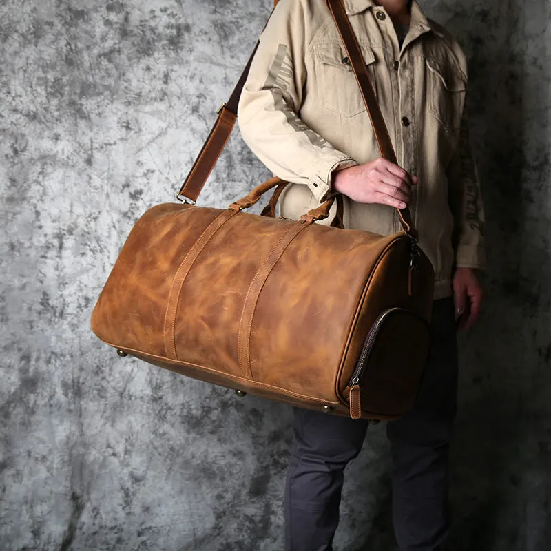 Leather Weekender Travel Bag with Shoe Compartment