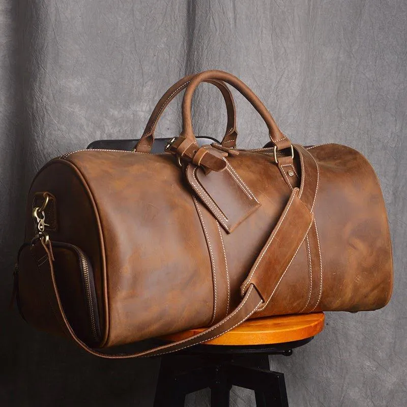 Leather Weekender Travel Bag with Shoe Compartment