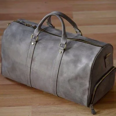 Leather Weekender Travel Bag with Shoe Compartment