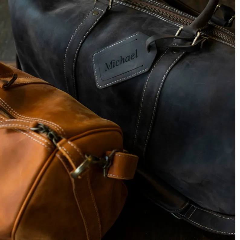 Leather Weekender Travel Bag with Shoe Compartment